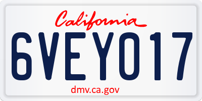 CA license plate 6VEY017