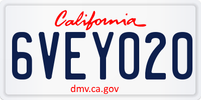 CA license plate 6VEY020