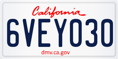 CA license plate 6VEY030