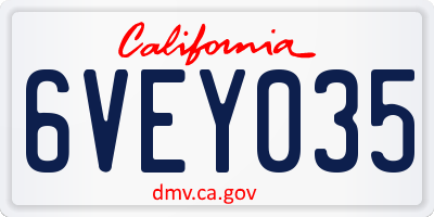 CA license plate 6VEY035