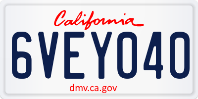 CA license plate 6VEY040