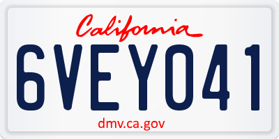 CA license plate 6VEY041