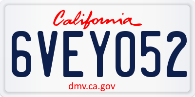 CA license plate 6VEY052