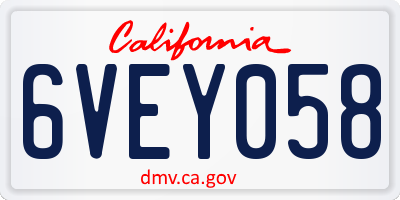 CA license plate 6VEY058