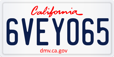CA license plate 6VEY065
