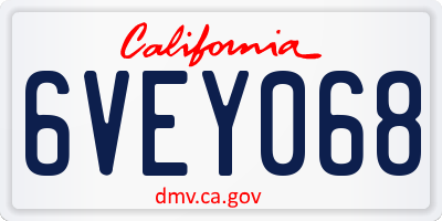 CA license plate 6VEY068