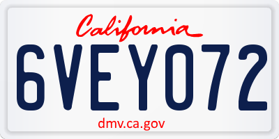 CA license plate 6VEY072
