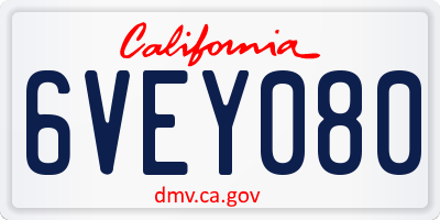 CA license plate 6VEY080