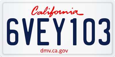 CA license plate 6VEY103