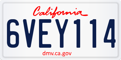 CA license plate 6VEY114