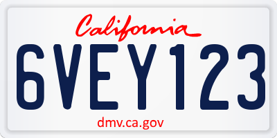 CA license plate 6VEY123