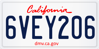 CA license plate 6VEY206