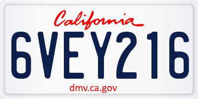 CA license plate 6VEY216