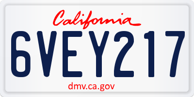 CA license plate 6VEY217