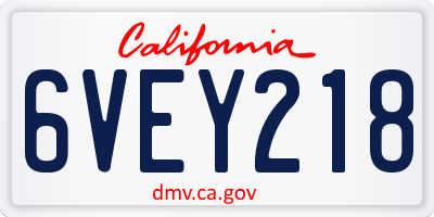 CA license plate 6VEY218