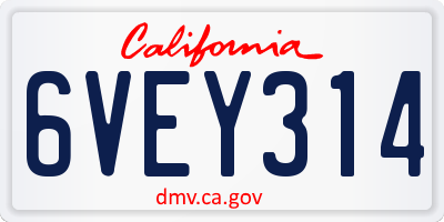 CA license plate 6VEY314