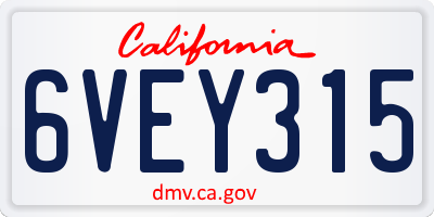 CA license plate 6VEY315