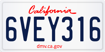CA license plate 6VEY316