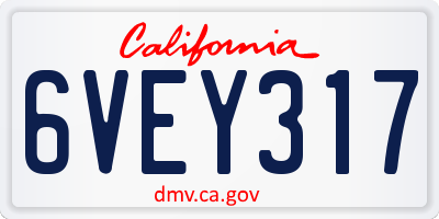 CA license plate 6VEY317