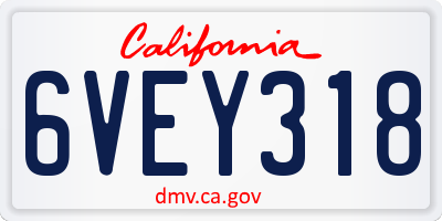 CA license plate 6VEY318