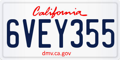 CA license plate 6VEY355