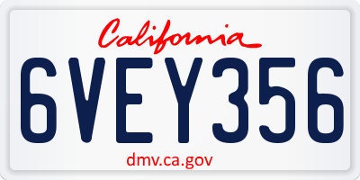 CA license plate 6VEY356