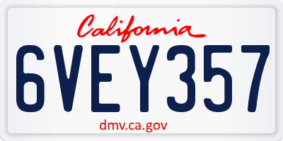 CA license plate 6VEY357