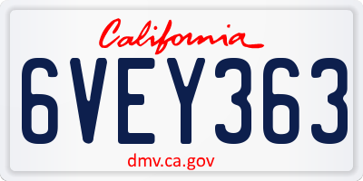 CA license plate 6VEY363