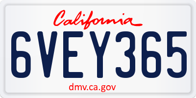 CA license plate 6VEY365