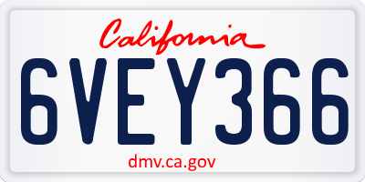 CA license plate 6VEY366