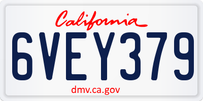 CA license plate 6VEY379