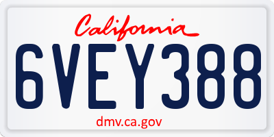 CA license plate 6VEY388