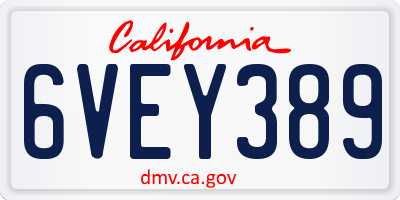 CA license plate 6VEY389