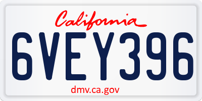 CA license plate 6VEY396