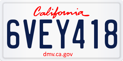 CA license plate 6VEY418