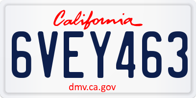 CA license plate 6VEY463