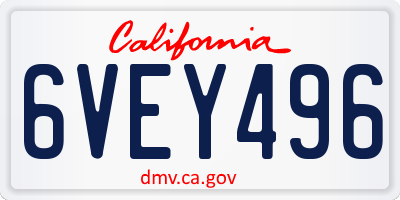 CA license plate 6VEY496