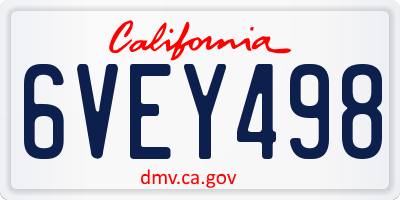CA license plate 6VEY498