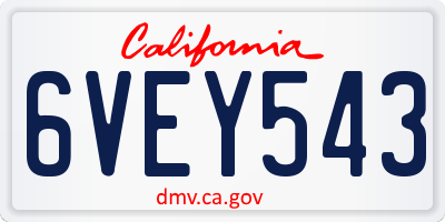 CA license plate 6VEY543