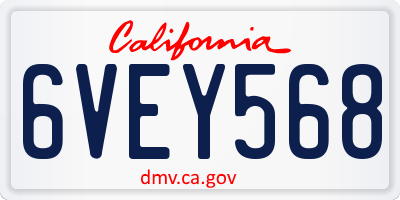 CA license plate 6VEY568