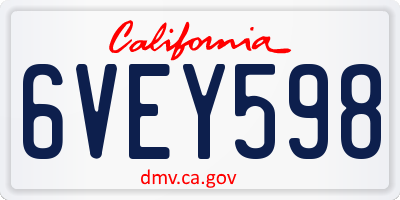 CA license plate 6VEY598