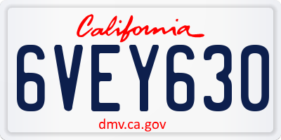 CA license plate 6VEY630