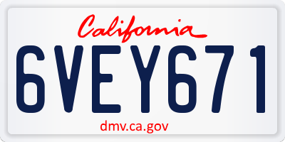 CA license plate 6VEY671