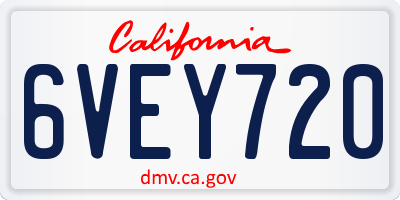 CA license plate 6VEY720