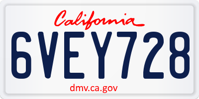CA license plate 6VEY728