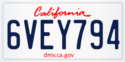 CA license plate 6VEY794