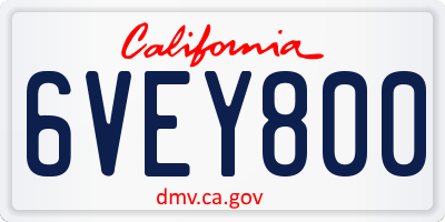 CA license plate 6VEY800
