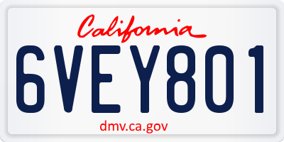 CA license plate 6VEY801