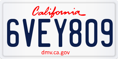 CA license plate 6VEY809