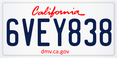 CA license plate 6VEY838